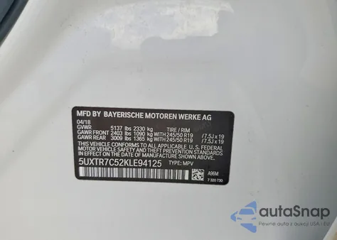 2019 BMW X3 Sdrive30I из США, поврежденный, VIN 5UXTR7C52KLE94125